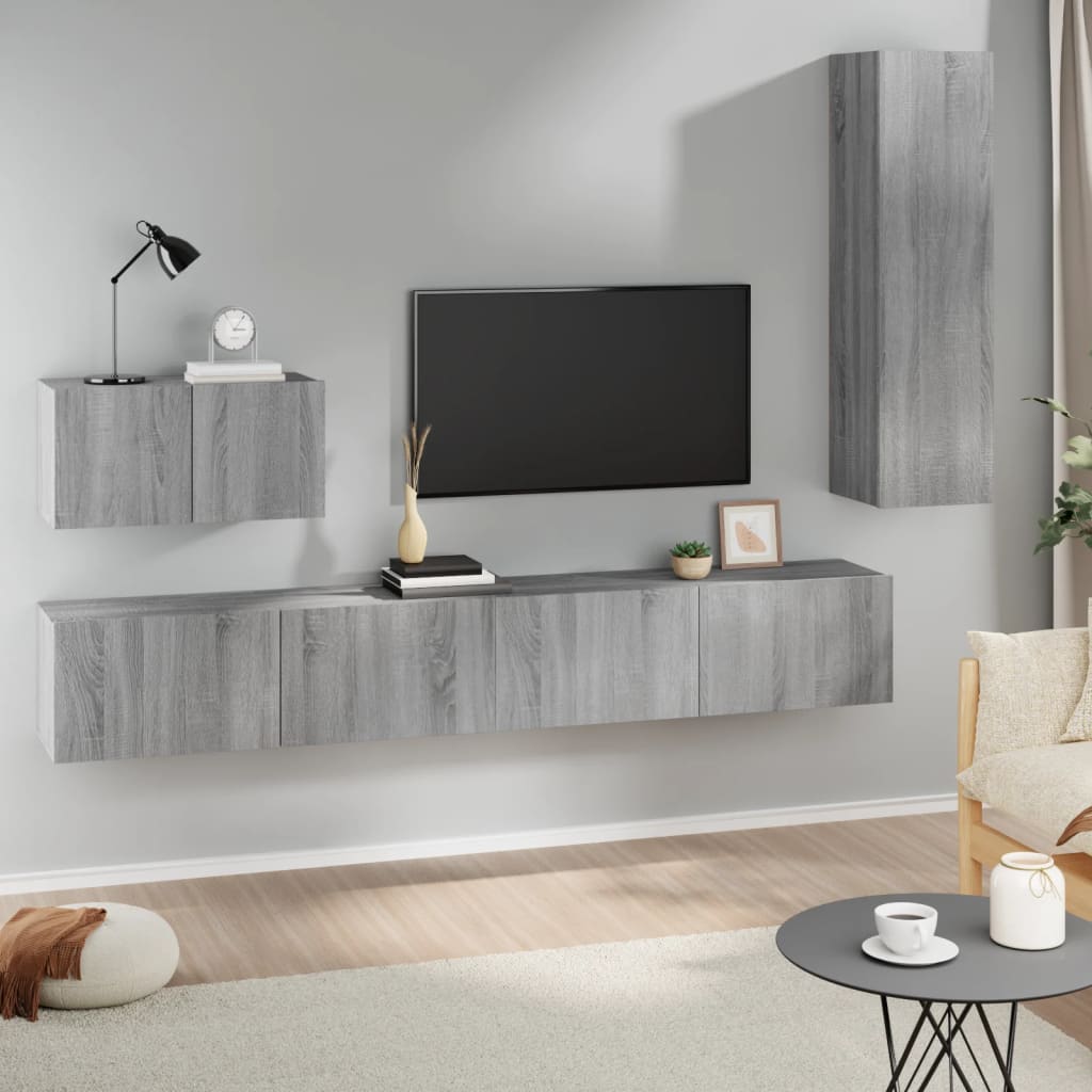 Set di Mobili Porta TV 4 pz Grigio Sonoma in Legno Multistrato - homemem39