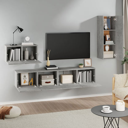 Set di Mobili Porta TV 4 pz Grigio Cemento in Legno Multistrato - homemem39