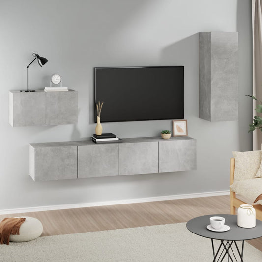 Set di Mobili Porta TV 4 pz Grigio Cemento in Legno Multistrato - homemem39