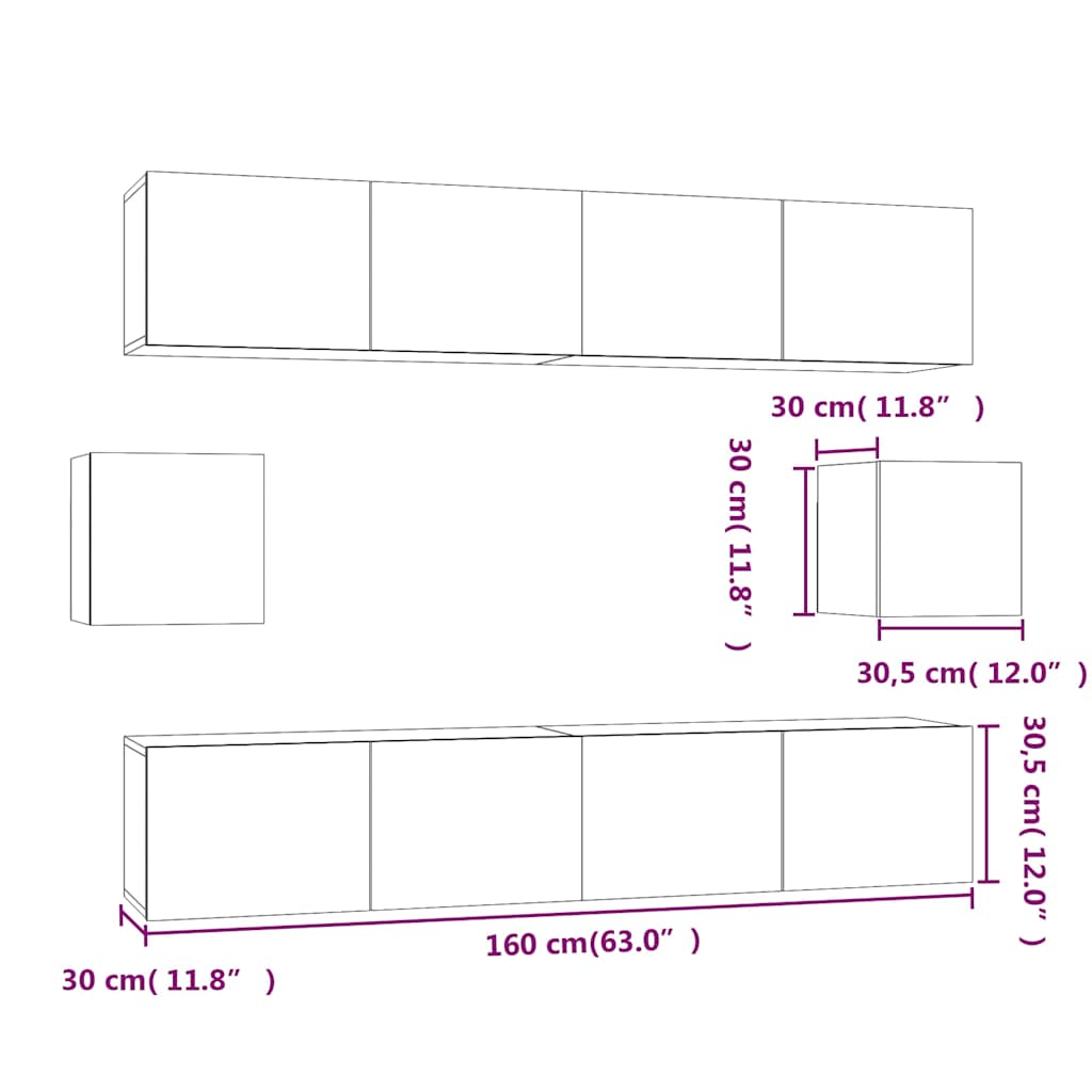 Set di Mobili Porta TV 6 pz Rovere Fumo in Legno Multistrato