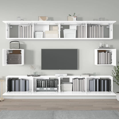 Set di Mobili Porta TV 6 pz Bianco Lucido in Legno Multistrato