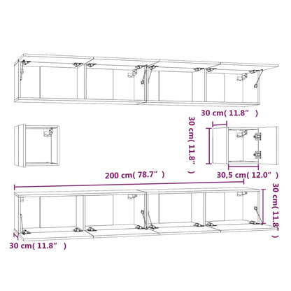 Set di Mobili Porta TV 6 pz Bianco Lucido in Legno Multistrato