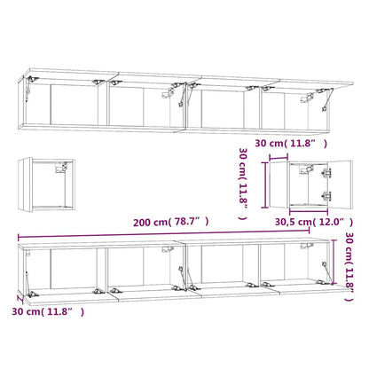 Set di Mobili Porta TV 6 pz Rovere Fumo in Legno Multistrato