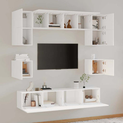Set Mobili Porta TV 8pz Bianco in Legno Multistrato