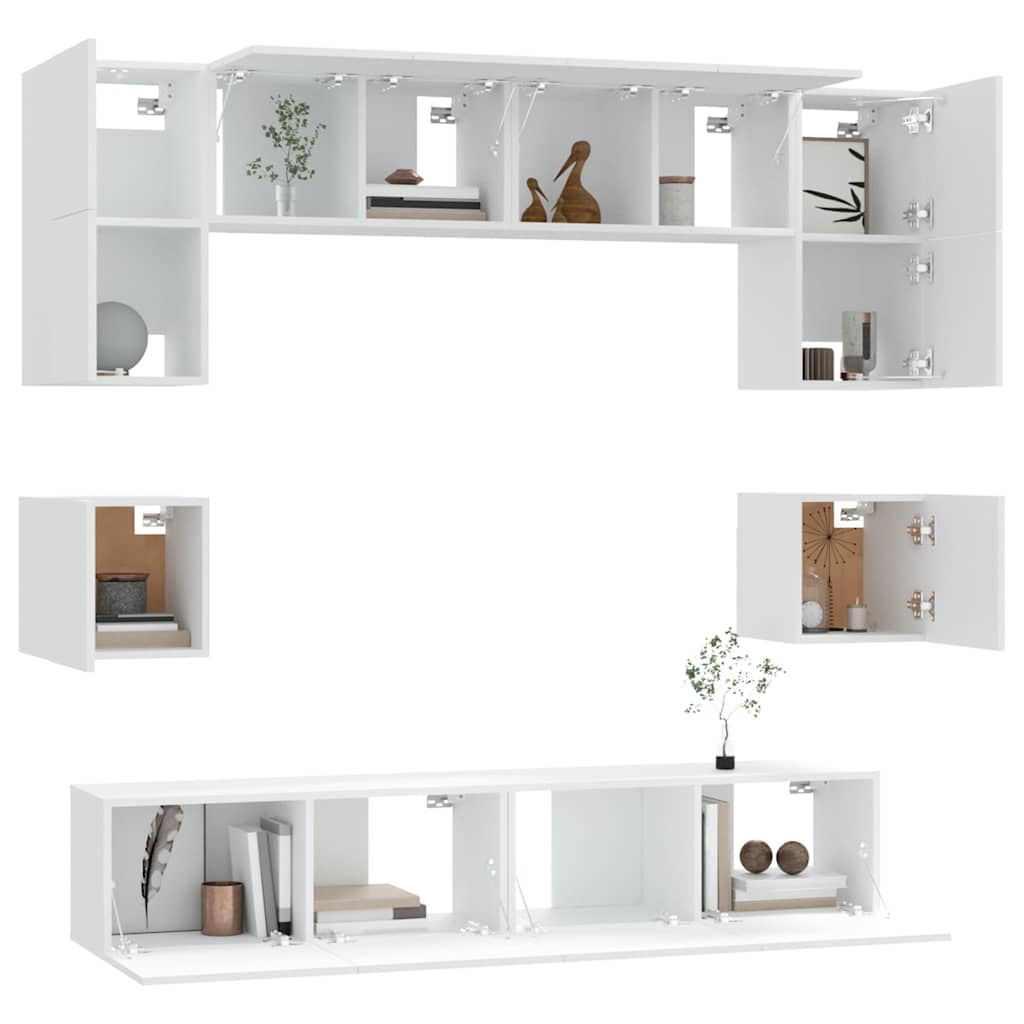 Set Mobili Porta TV 8pz Bianco in Legno Multistrato