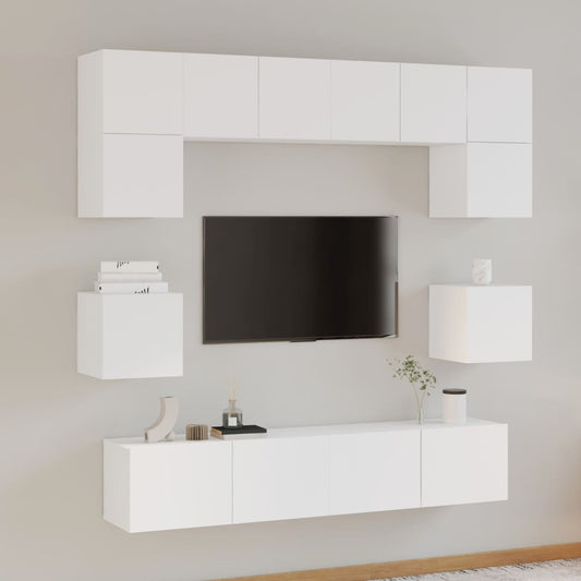 Set Mobili Porta TV 8pz Bianco in Legno Multistrato | homemem39