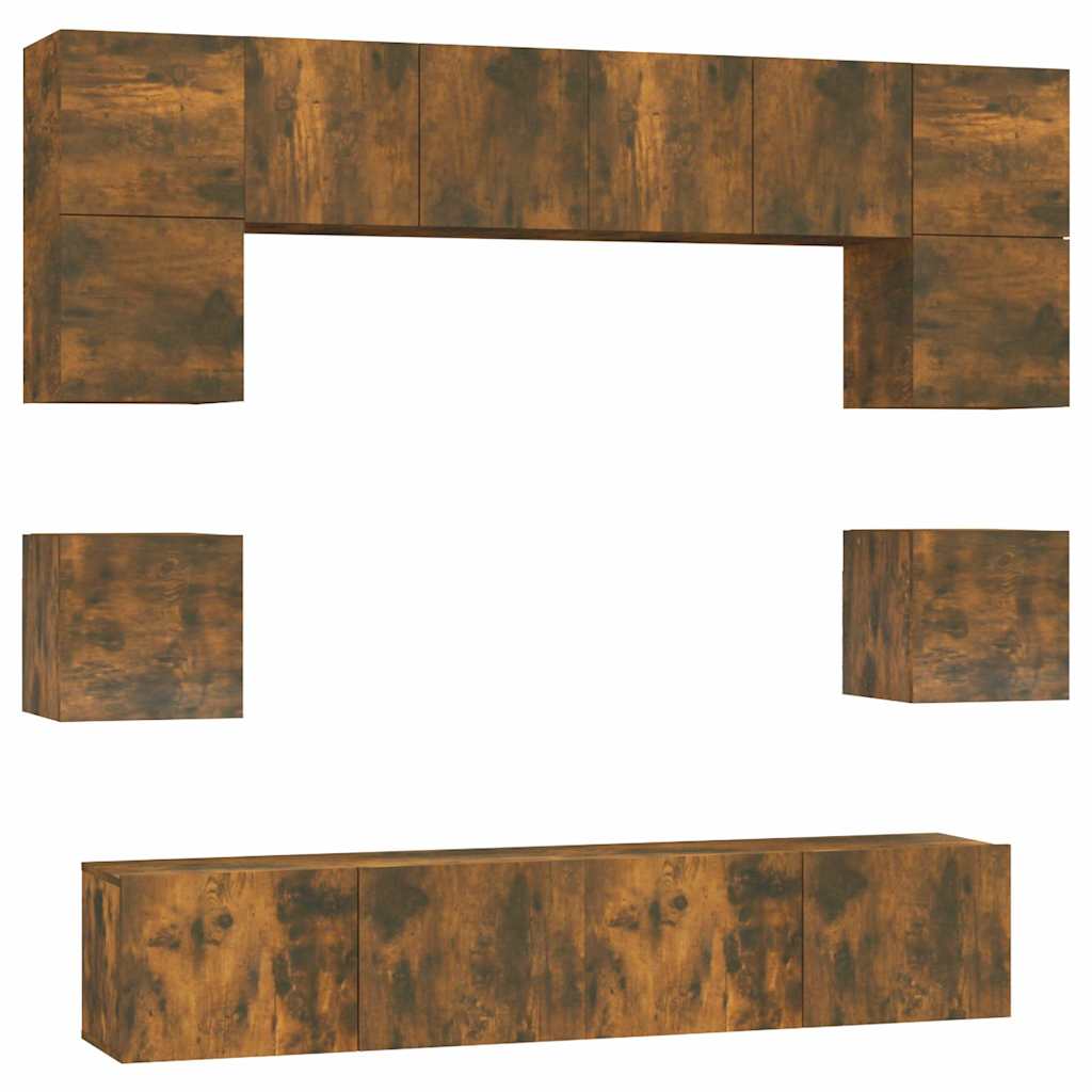 Set Mobili Porta TV 8pz Rovere Fumo in Legno Multistrato