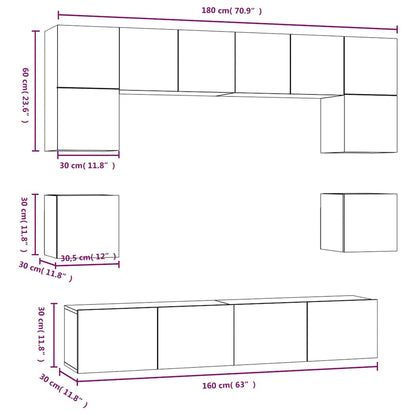 Set Mobili Porta TV 8pz Rovere Fumo in Legno Multistrato