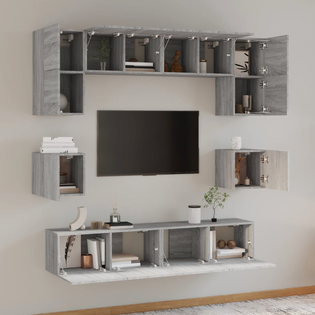 Set Mobili Porta TV 8pz Grigio Sonoma in Legno Multistrato