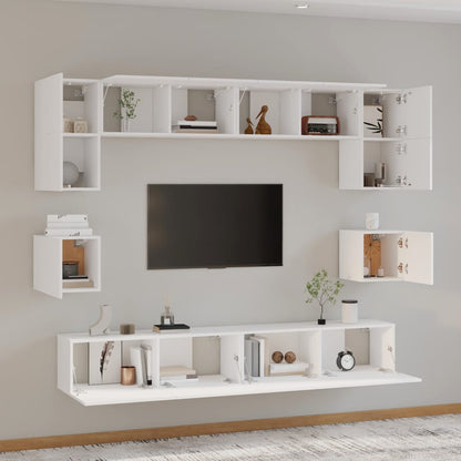 Set Mobili Porta TV 8pz Bianco in Legno Multistrato