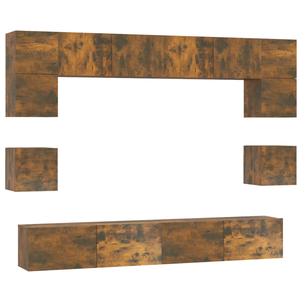 Set Mobili Porta TV 8pz Rovere Fumo in Legno Multistrato | homemem39