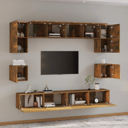 Set Mobili Porta TV 8pz Rovere Fumo in Legno Multistrato | homemem39