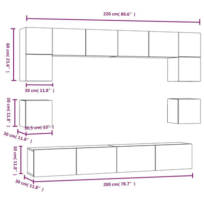 Set Mobili Porta TV 8pz Rovere Fumo in Legno Multistrato | homemem39
