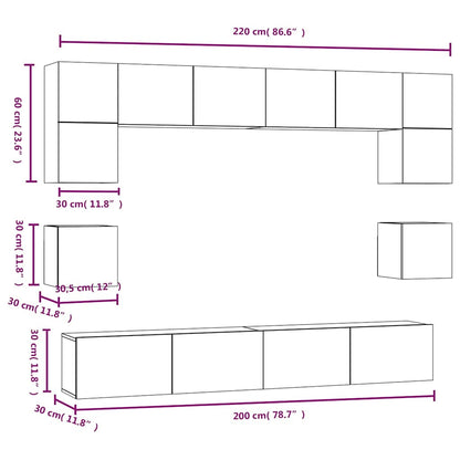 Set Mobili Porta TV 8pz Rovere Fumo in Legno Multistrato