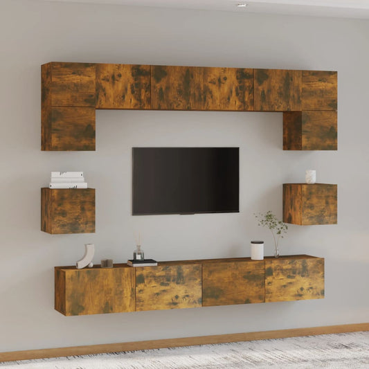 Set Mobili Porta TV 8pz Rovere Fumo in Legno Multistrato | homemem39