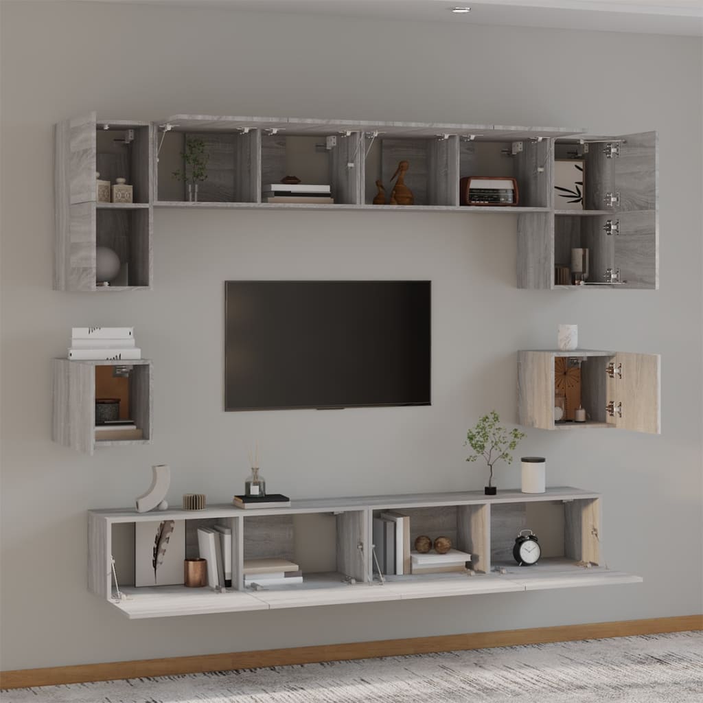 Set Mobili Porta TV 8pz Grigio Sonoma in Legno Multistrato