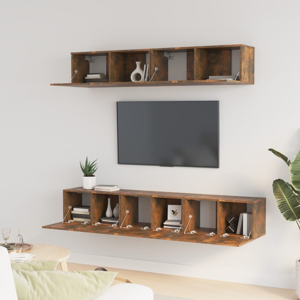 Set di Mobili Porta TV 5 pz Rovere Fumo in Legno Multistrato - homemem39