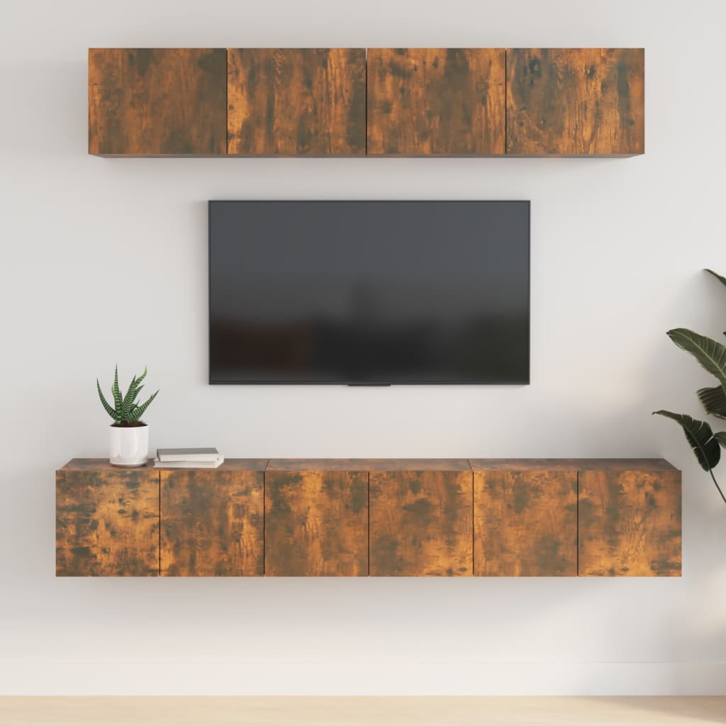 Set di Mobili Porta TV 5 pz Rovere Fumo in Legno Multistrato - homemem39