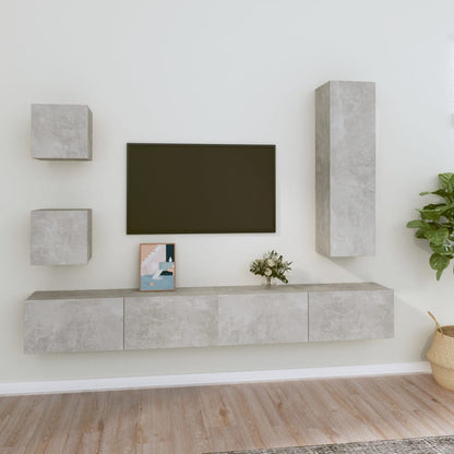 Set di Mobili Porta TV 5 pz Grigio Cemento in Legno Multistrato