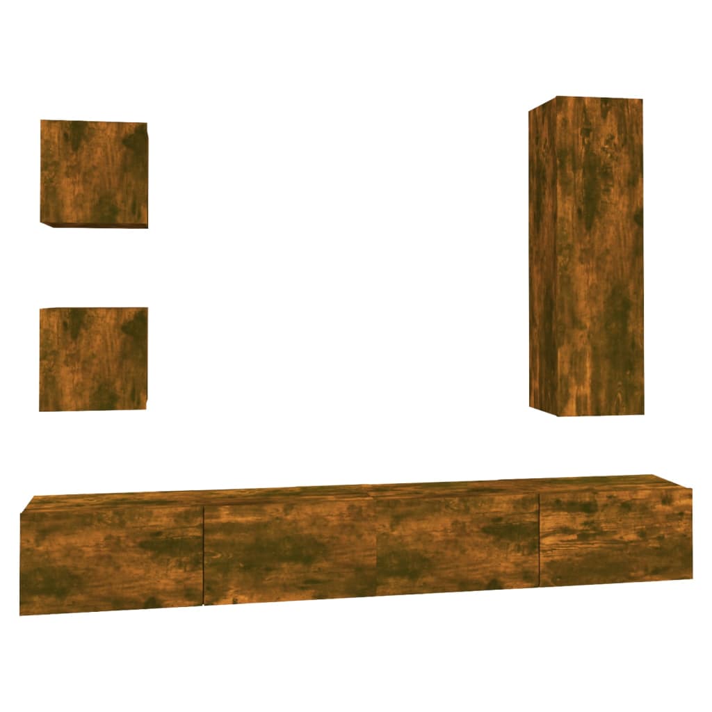 Set di Mobili Porta TV 5 pz Rovere Fumo in Legno Multistrato | homemem39