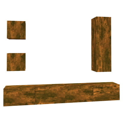 Set di Mobili Porta TV 5 pz Rovere Fumo in Legno Multistrato
