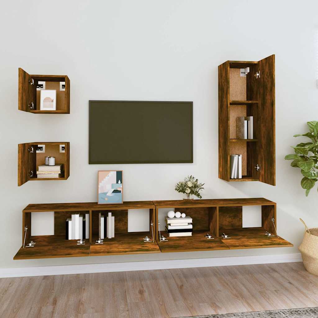 Set di Mobili Porta TV 5 pz Rovere Fumo in Legno Multistrato