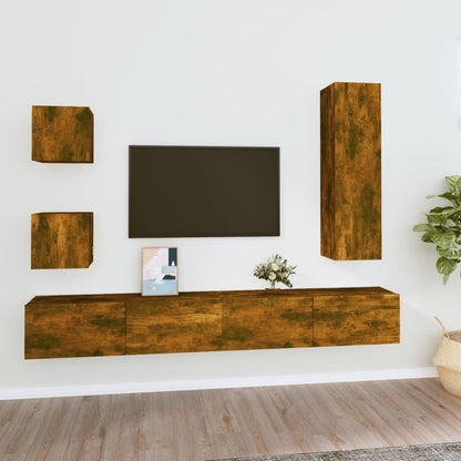 Set di Mobili Porta TV 5 pz Rovere Fumo in Legno Multistrato | homemem39