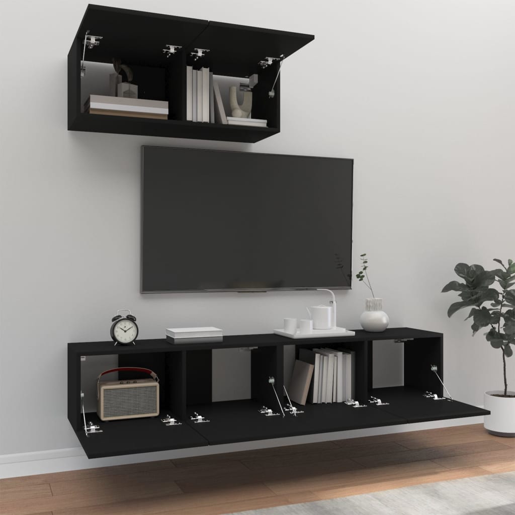 Set Mobili Porta TV 3 pz Nero in Legno Multistrato - homemem39