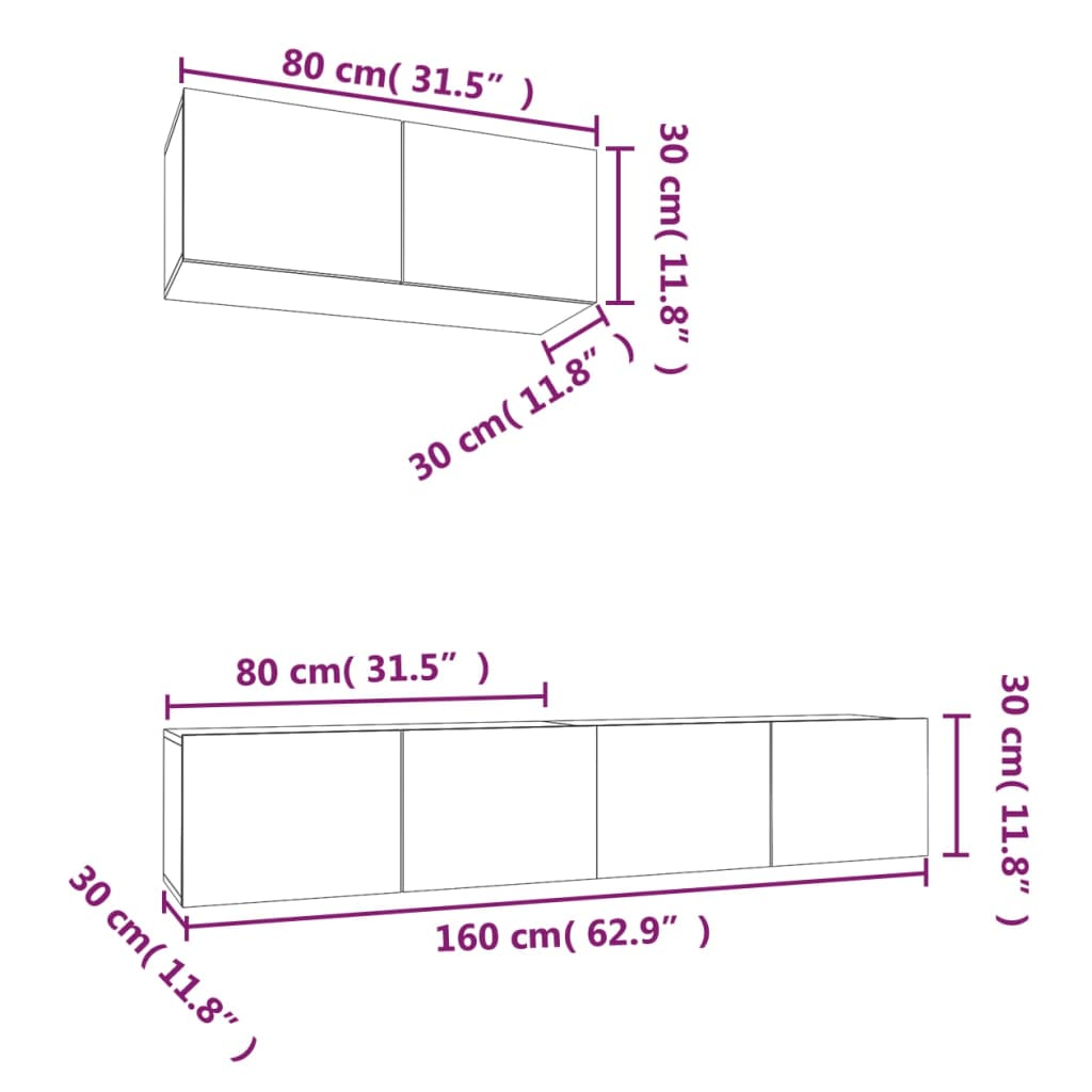 Set Mobili Porta TV 3 pz Nero in Legno Multistrato