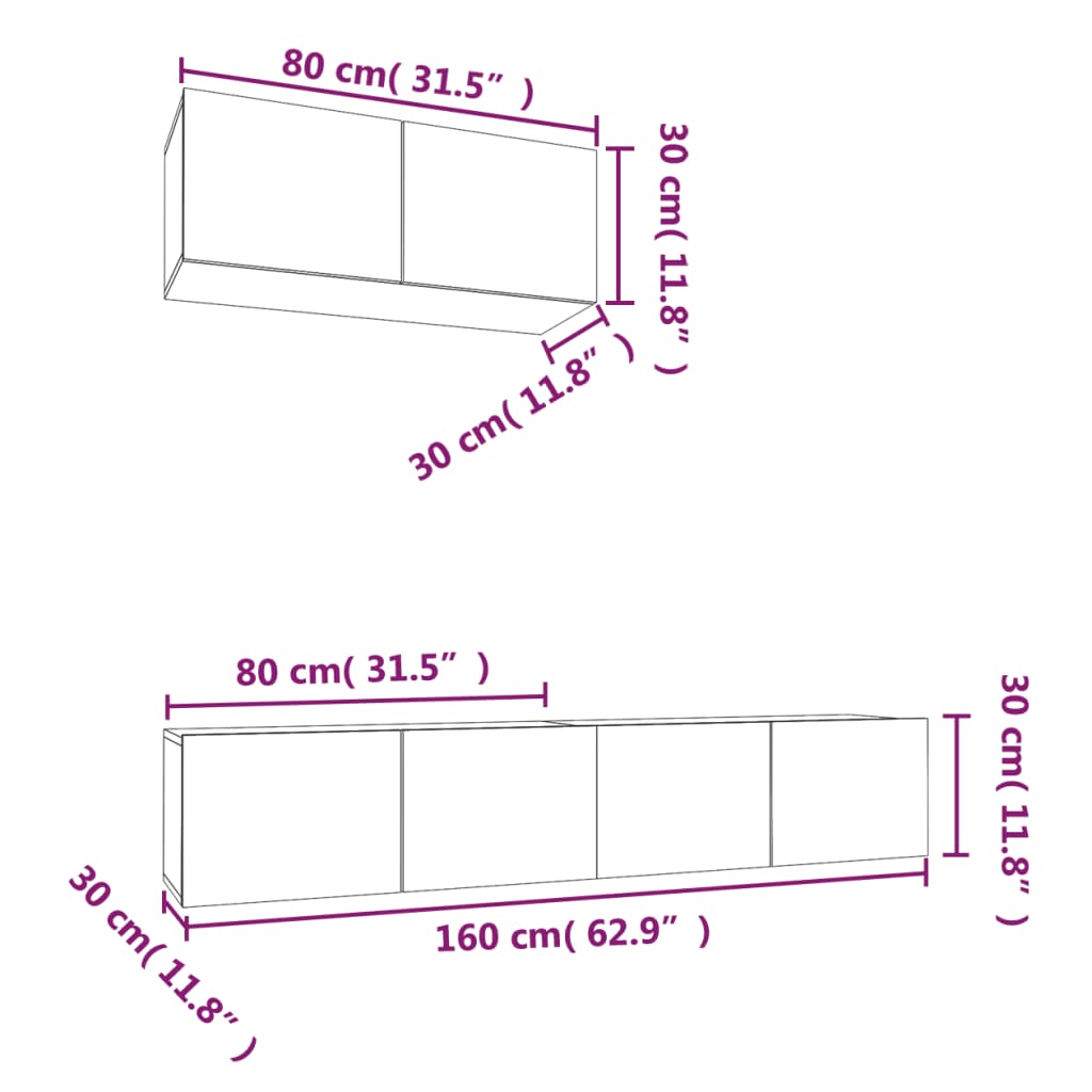 Set di Mobili Porta TV 3 pz Rovere Sonoma in Legno Multistrato