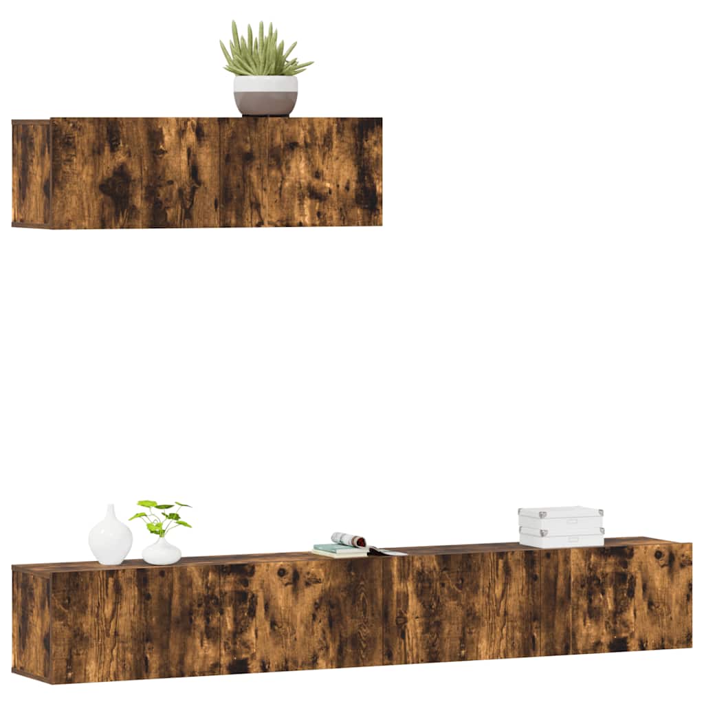 Set Mobili Porta TV 3 pz Rovere Fumo in Legno Multistrato