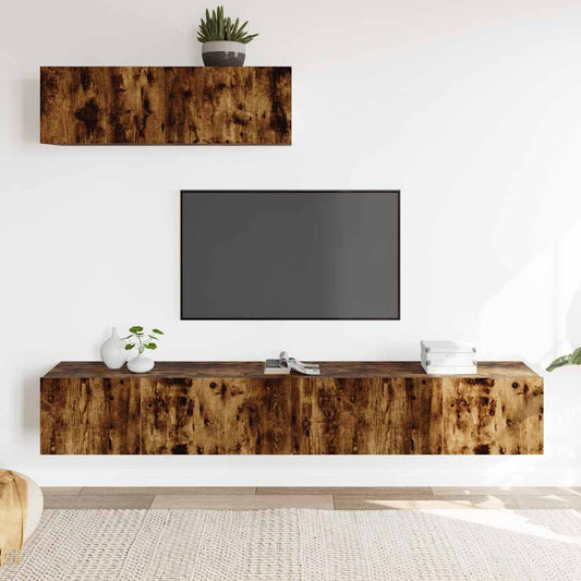 Set Mobili Porta TV 3 pz Rovere Fumo in Legno Multistrato