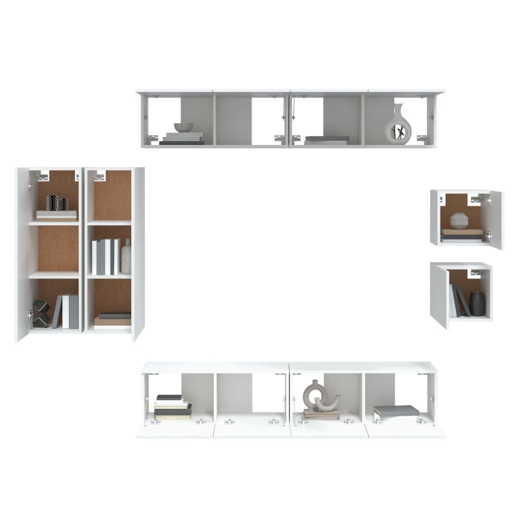 Set Mobili Porta TV 8pz Bianco in Legno Multistrato | homemem39