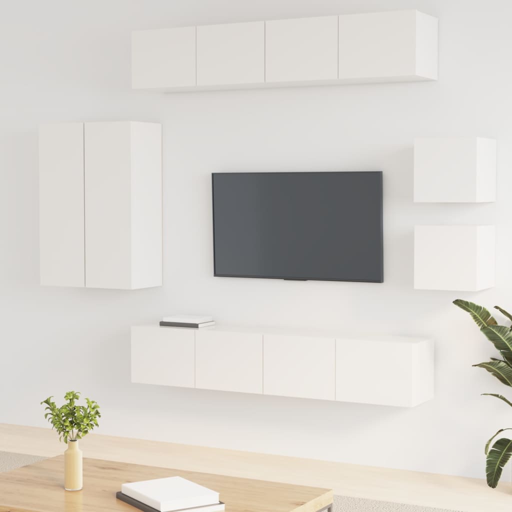 Gloss White 8-piece TV Stand Furniture Set in Multilayer Wood