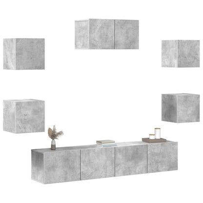 Set di Mobili Porta TV 7 pz Grigio Cemento in Legno Multistrato