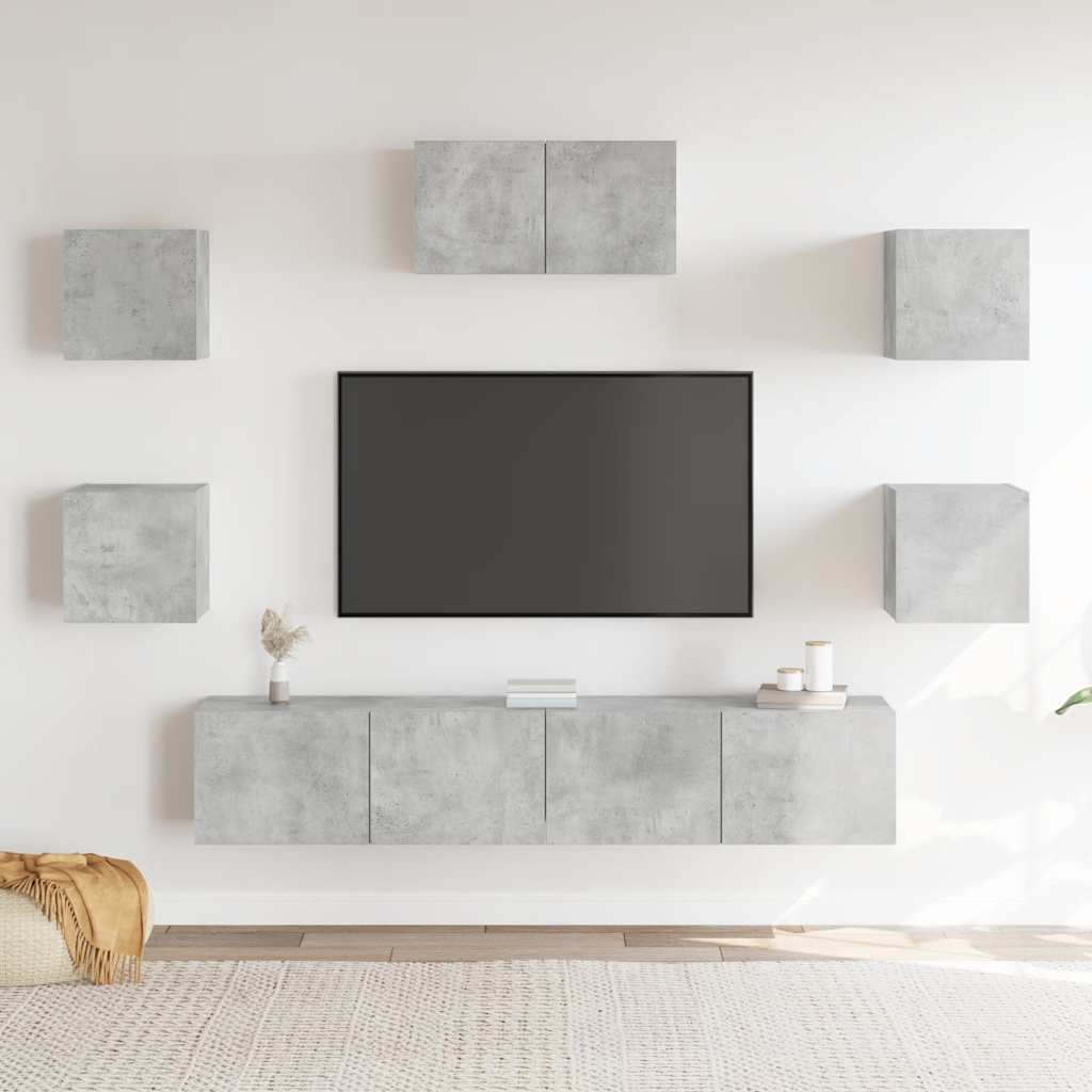 Set di Mobili Porta TV 7 pz Grigio Cemento in Legno Multistrato