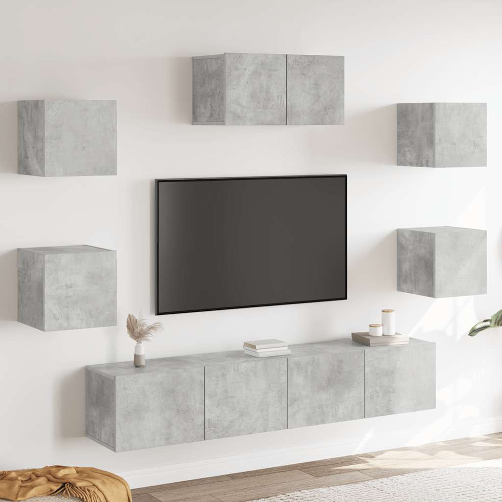 Set di Mobili Porta TV 7 pz Grigio Cemento in Legno Multistrato