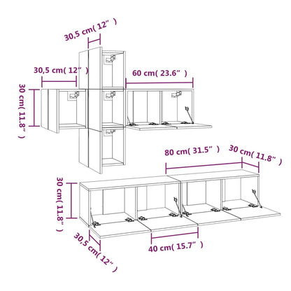 Set di Mobili Porta TV 7 pz Rovere Fumo in Legno Multistrato