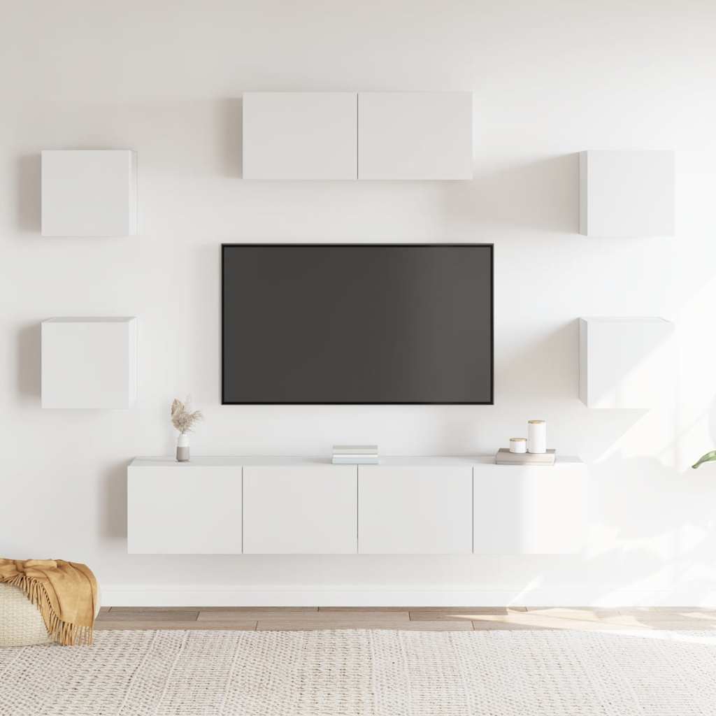 Set di Mobili Porta TV 7 pz Bianco in Legno Multistrato