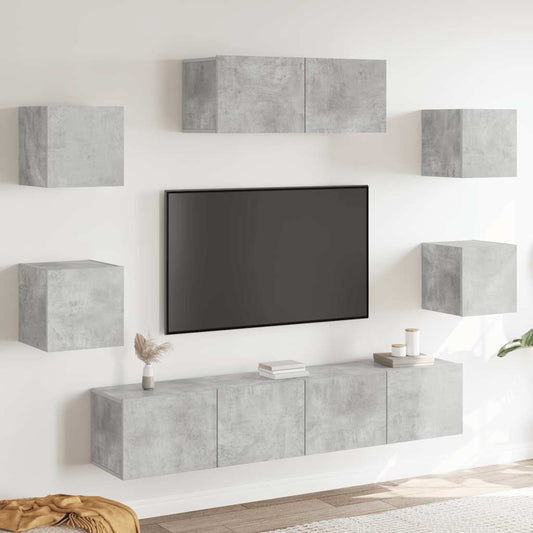 Set di Mobili Porta TV 7 pz Grigio Cemento in Legno Multistrato