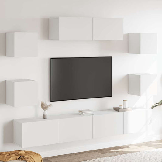 Set di Mobili Porta TV 7 pz Bianco in Legno Multistrato