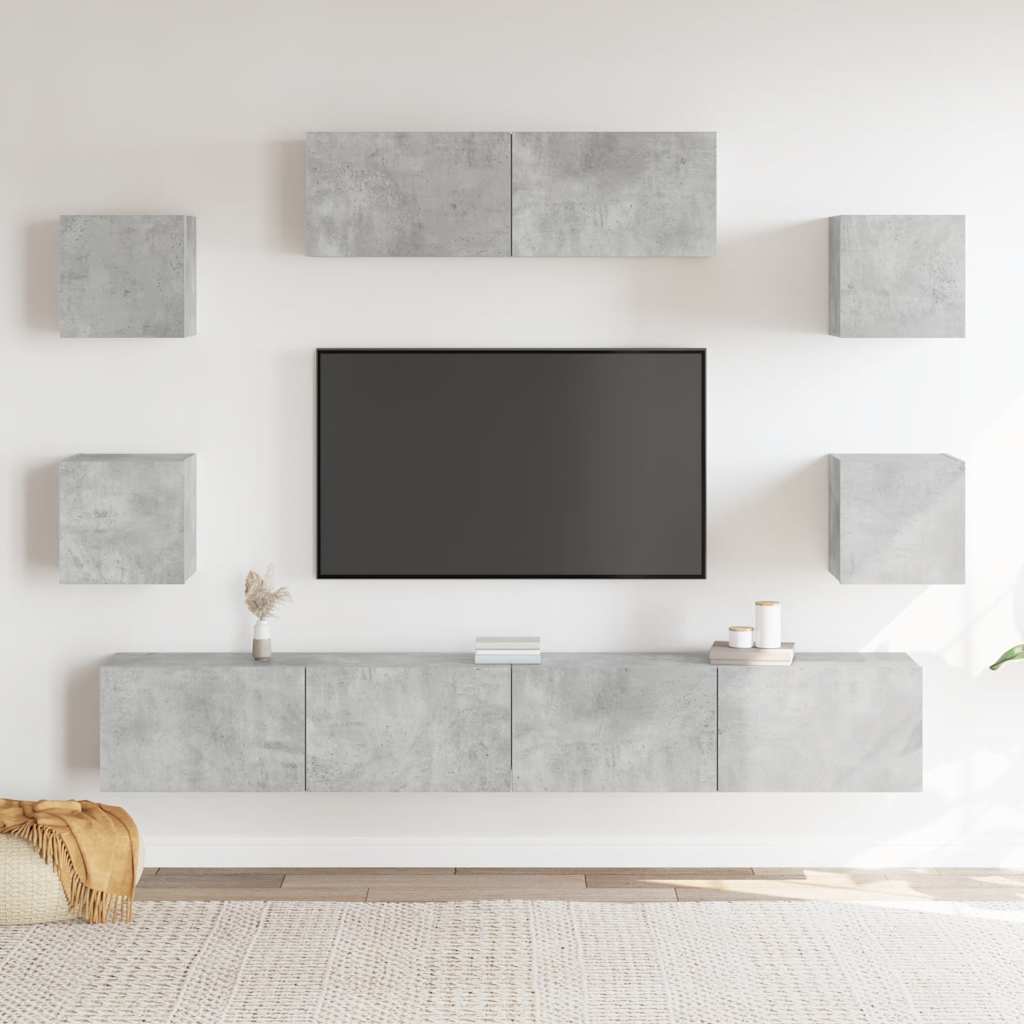 Set di Mobili Porta TV 7 pz Grigio Cemento in Legno Multistrato