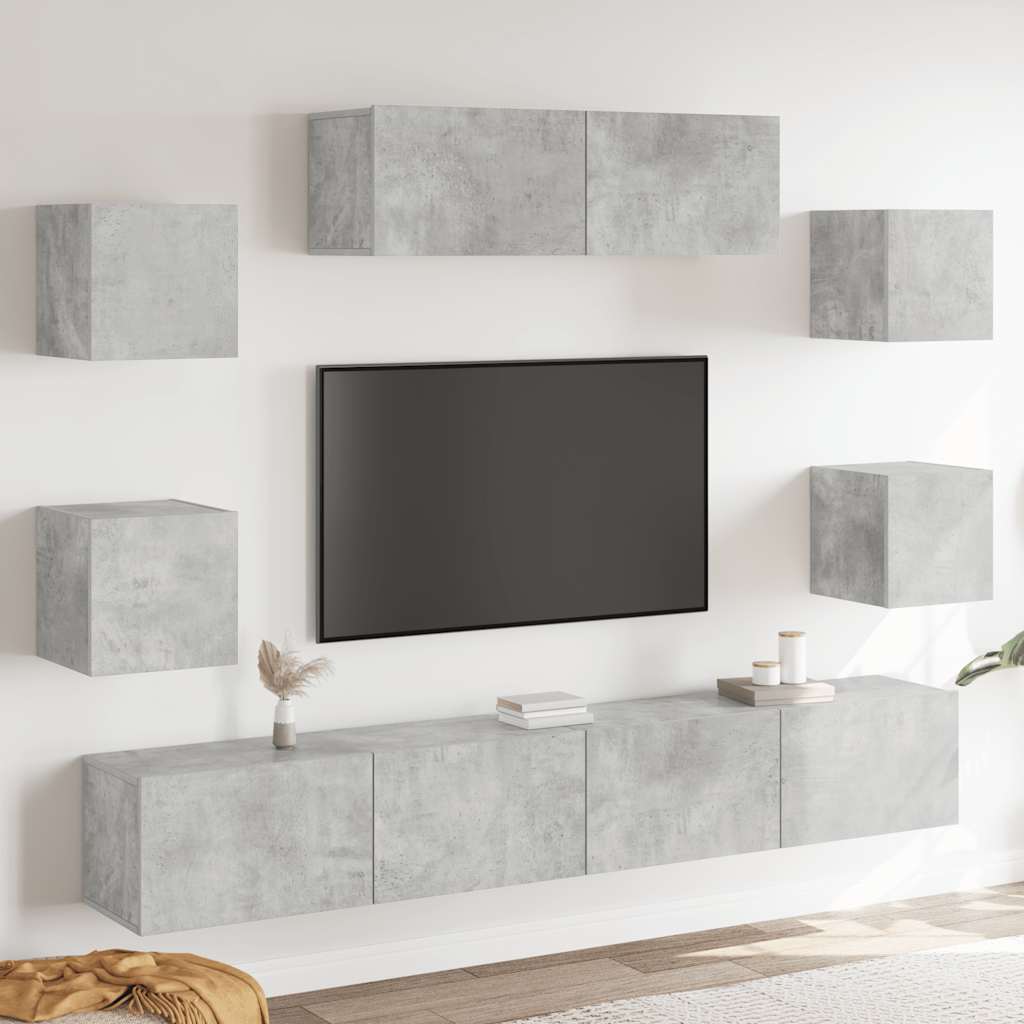 Set di Mobili Porta TV 7 pz Grigio Cemento in Legno Multistrato
