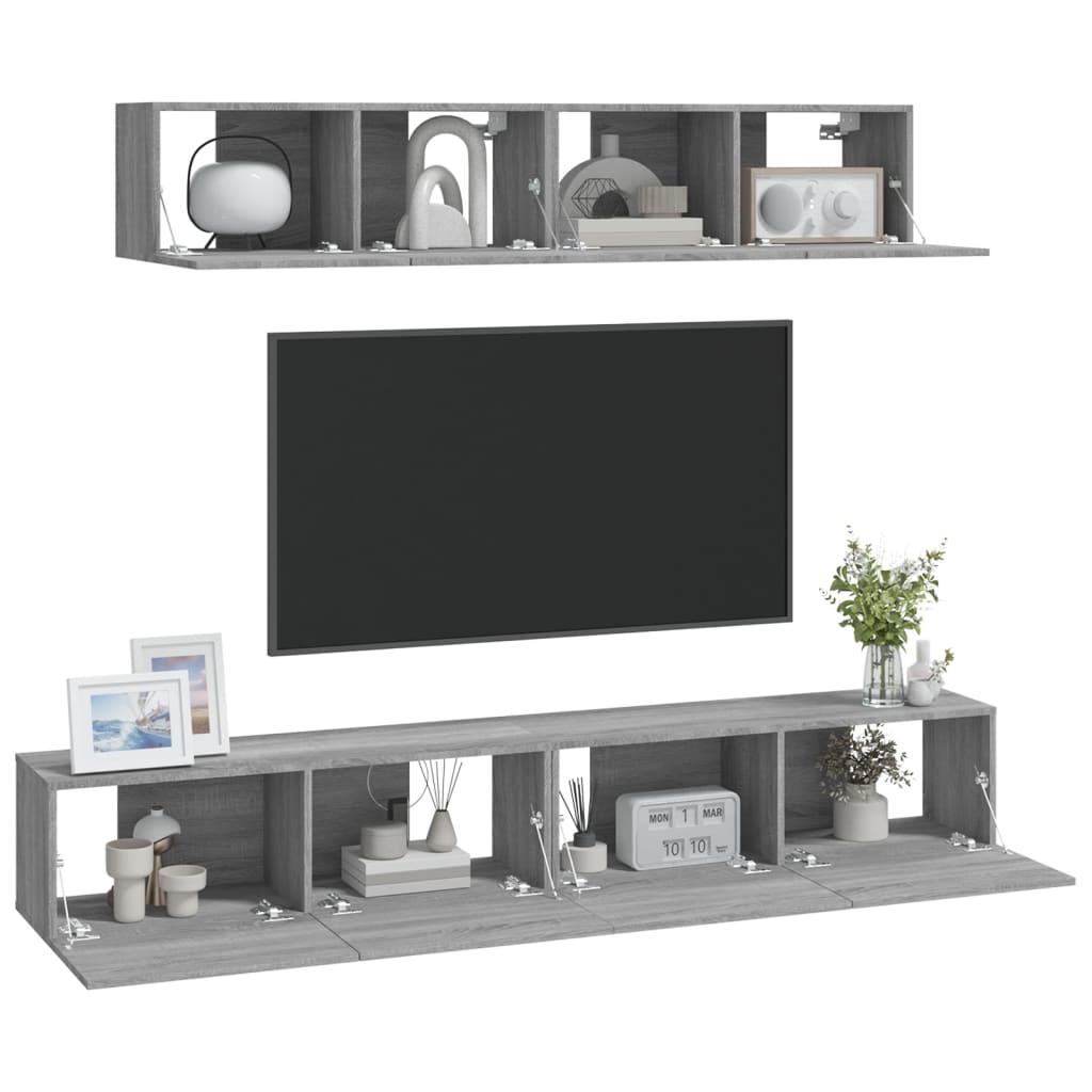 Set di Mobili Porta TV 4 pz Grigio Sonoma in Legno Multistrato - homemem39