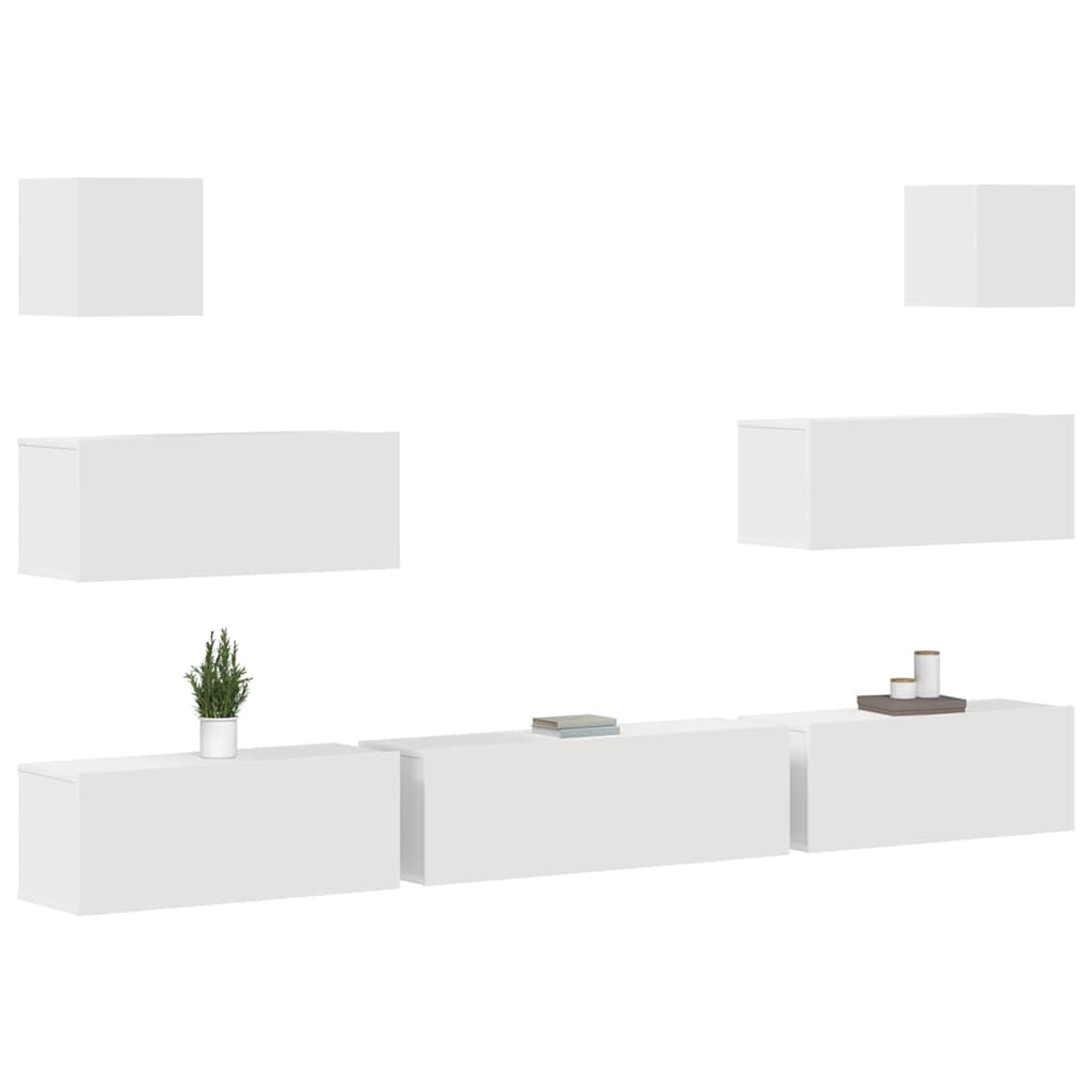 Set di Mobili Porta TV 7 pz Bianco in Legno Multistrato