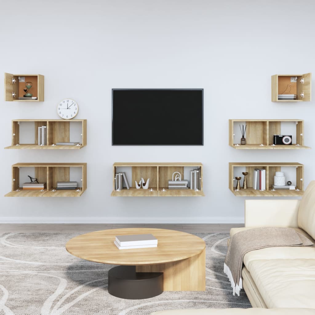 Sonoma Oak 7-piece TV Stand Furniture Set in Plywood