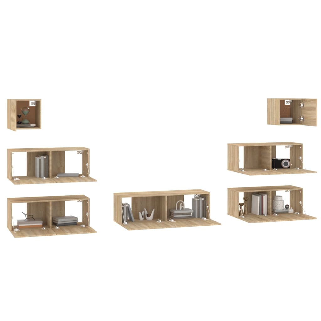 Sonoma Oak 7-piece TV Stand Furniture Set in Plywood