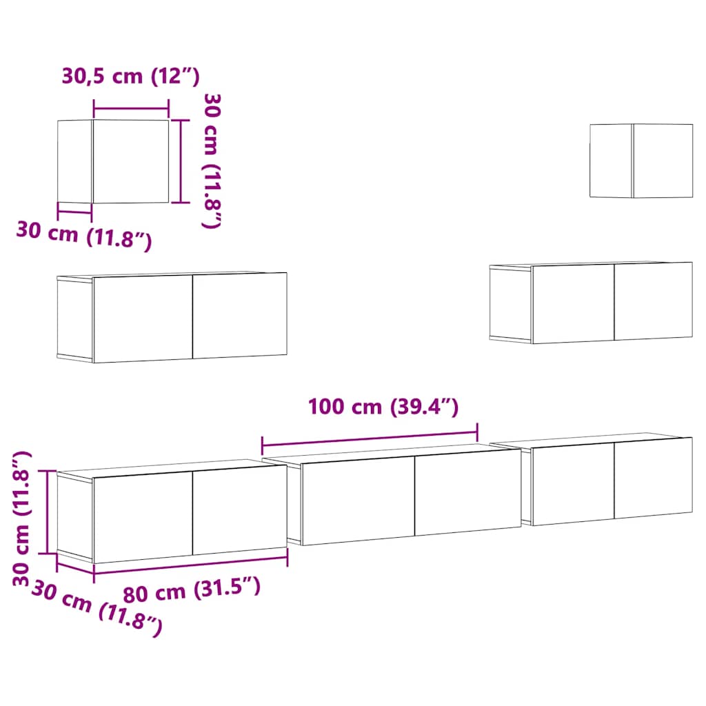 Set di Mobili Porta TV 7 pz Grigio Cemento in Legno Multistrato - homemem39