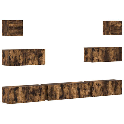 Set di Mobili Porta TV 7 pz Rovere Fumo in Legno Multistrato