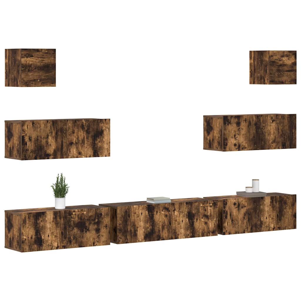 Set di Mobili Porta TV 7 pz Rovere Fumo in Legno Multistrato